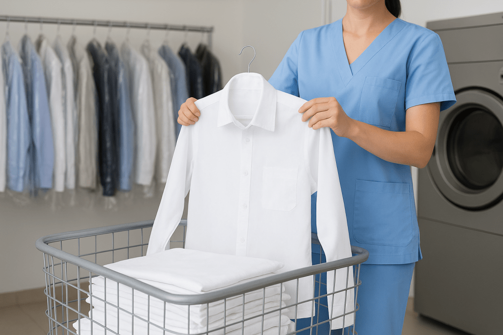 Reinigung und Textilreinigung und Wäscheservice in Bochum - Frau mit Hemd in der Hand